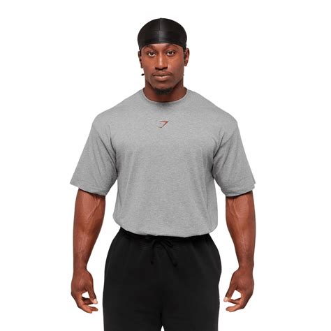 GYMSHARK Power T-Shirt oversized fit Charcoal Core Marl/Sets Red