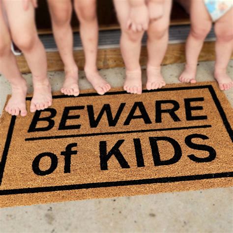 OnlyMat Funny "BEWARE of KIDS" Coir Doormat with Anti-Slip Backing