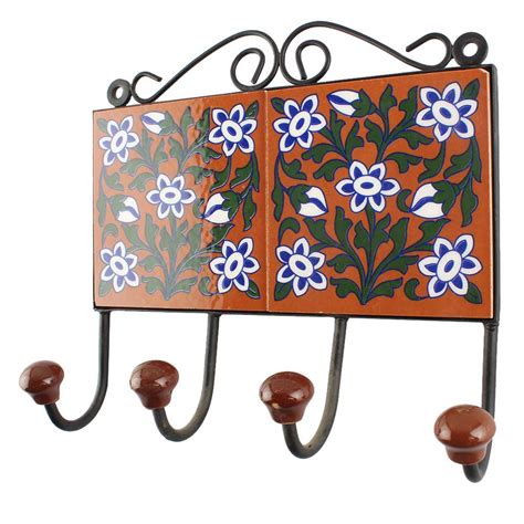 Brown Base Forest Green Leaf Ceramic Tile Hook