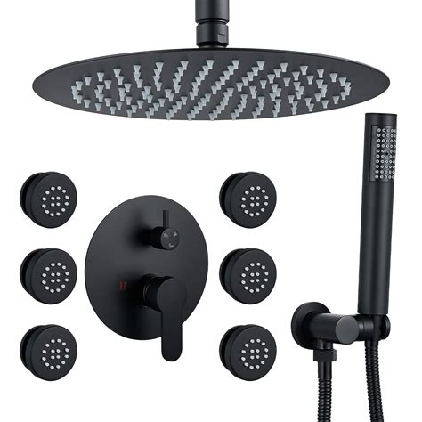 Buy gotonovo Matte Black Ceiling ed 12’’ Round Rain Shower Faucet Set ...