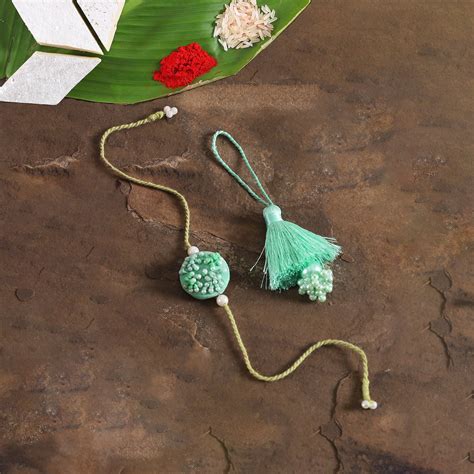 Tassel Bead Rakhi & Lumba Set | Pearl Thread Combo – PaperMe