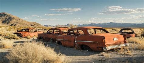 Rusty cars in desert landscape | Premium AI-generated PSD