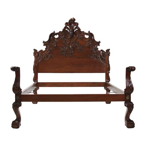 King Solid Mahogany Hand Carved Spanish Rococo Style Bed with Ball and ...