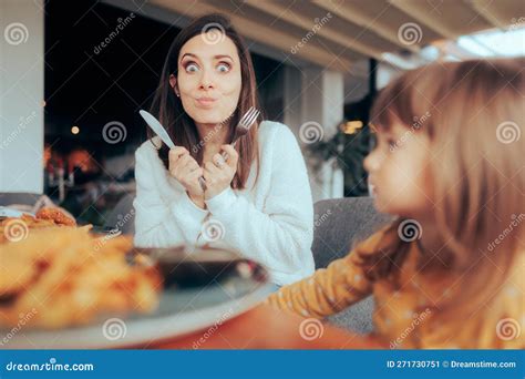 Funny Hungry Mom Holding Knife and Fork Stock Image - Image of guilty ...