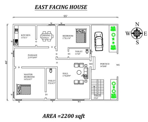 55'X40' The Perfect Furnished 2bhk East facing House Plan As Per Vastu ...