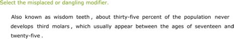 IXL - Select the misplaced or dangling modifier (Class XI English practice)