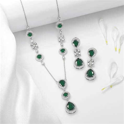 Alluring Mystery Rhodium Plated 925 Sterling Silver Green Jewellery Se ...