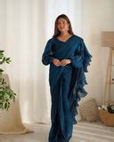 Teal Blue Premium Ready-to-Wear Jimmy Choo Organza Ruffle Sa