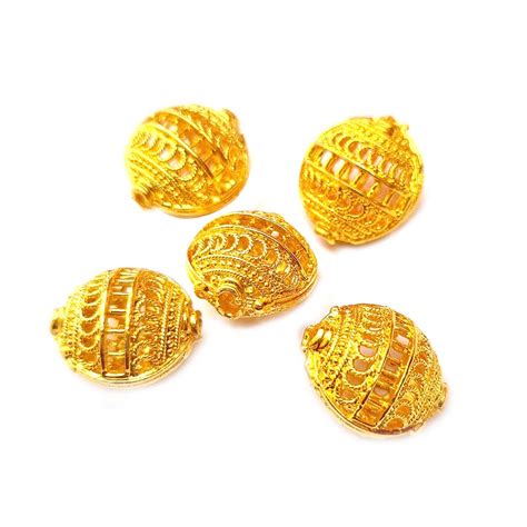 6 Pcs Gold anti Tarnish plated Filigree Brass Material handmade beads ...