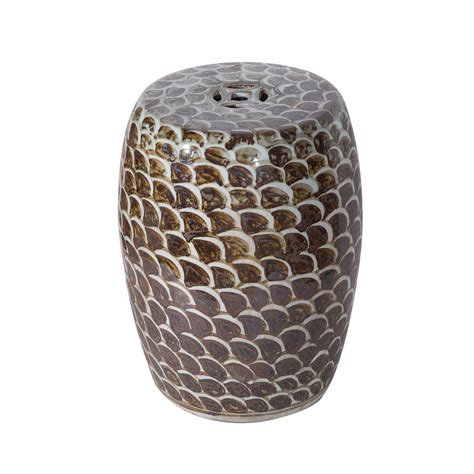Legend of Asia Rustic Brown Fish Scale Porcelain Garden Stool ...