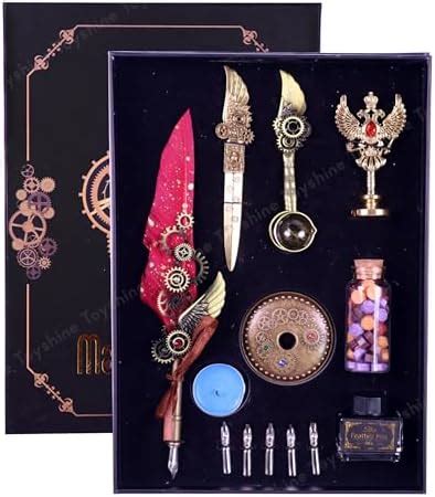 Toyshine Sprinkled Gold Feather Quill Calligraphy Pen with Dip Business ...