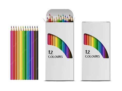 Set of vector realistic boxes of colored pencils isolated on white ...