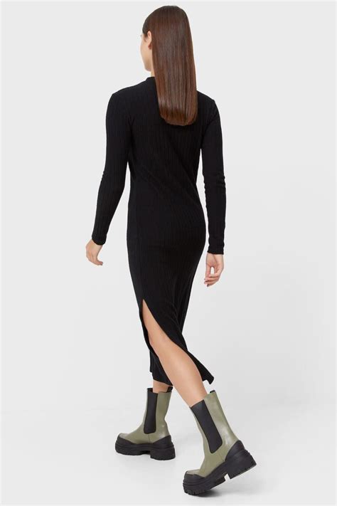 Ribbed Midi Dress With Slit – Styched Fashion