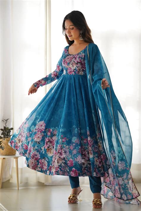 LUXURIOUS TURKISH FLORAL PRINTED ORGANZA ANARKALI SUIT SET WITH DUPATT ...