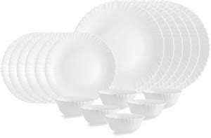 cello Pack of 18 Opalware Opalware Dazzle Plain White Dinner Set|Light ...