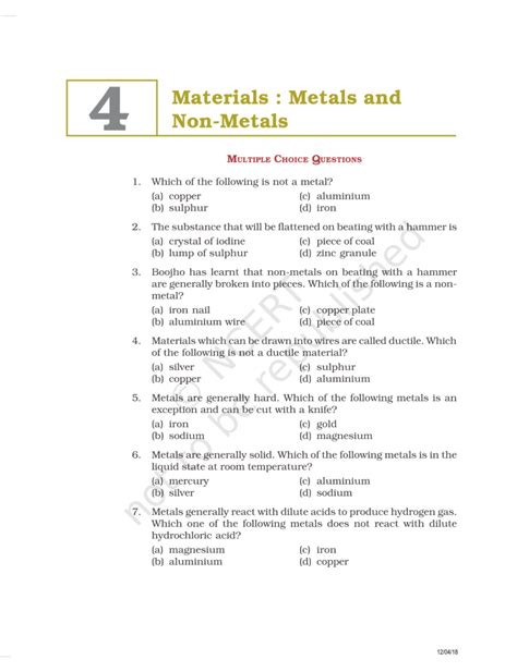 NCERT Exemplar Class 8 Science Chapter 4 - Materials: Metals and Non-Metals