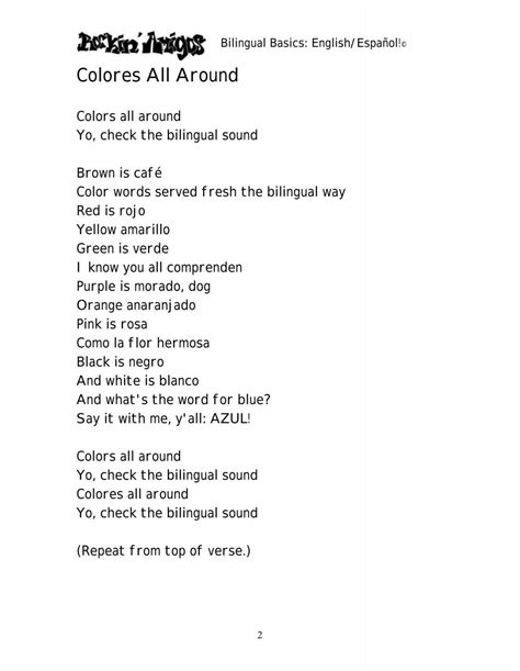 Lyrics for Colores All Around