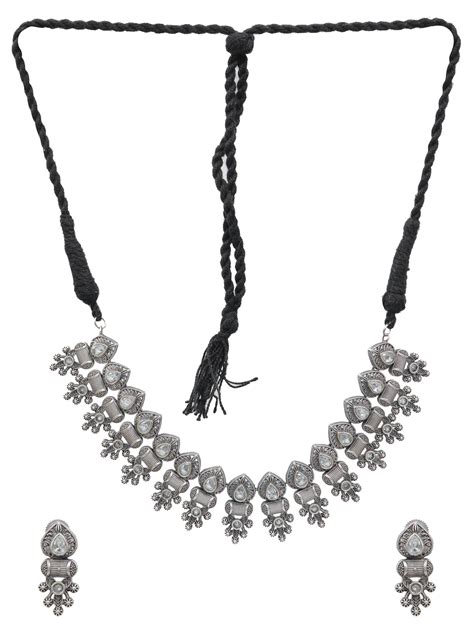 Oxidised Silver Necklace Set for Women - Banjara Style | AD Studded
