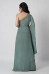 Buy Blue Crepe Hand Embroidered Cutdana One Shoulder Asmaa Gown For ...