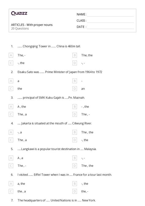 50+ Proper Nouns worksheets for 7th Class on Quizizz | Free & Printable