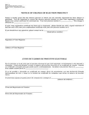Fillable Online NOTICE OF CHANGE OF ELECTION PRECINCT Fax Email Print ...