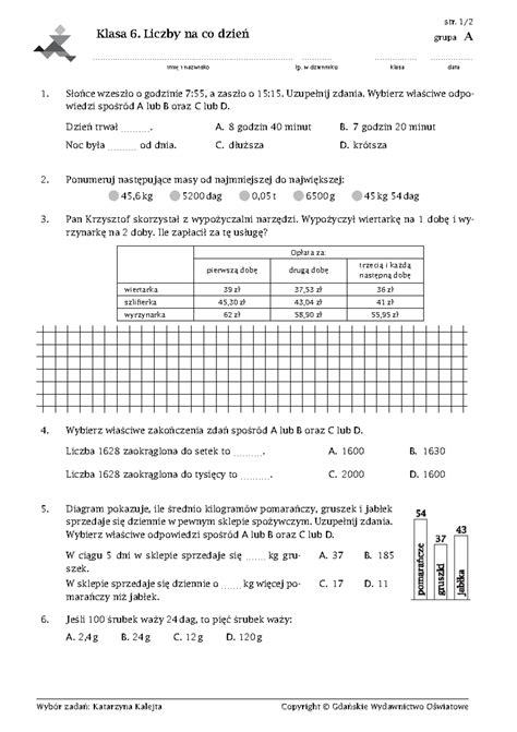 Klasówka 4.V.P. Ułamki zwykłe Klucz odpowiedzi - strona 1 z 2 Klucz ...