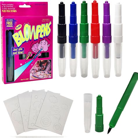 FunBlast Blow Pens - Magical Coloring Spray Blow Pens for Kids Children, Pack of 6 Pcs Spray ...