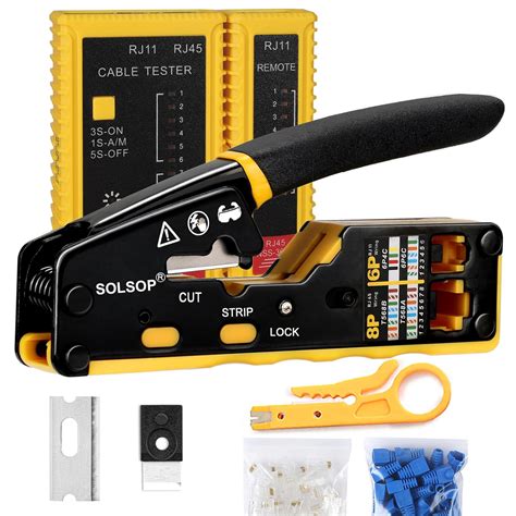 Solsop Pass Through RJ45 Crimp Tool Kit Ethernet Crimping Tool Kit Cat5 ...