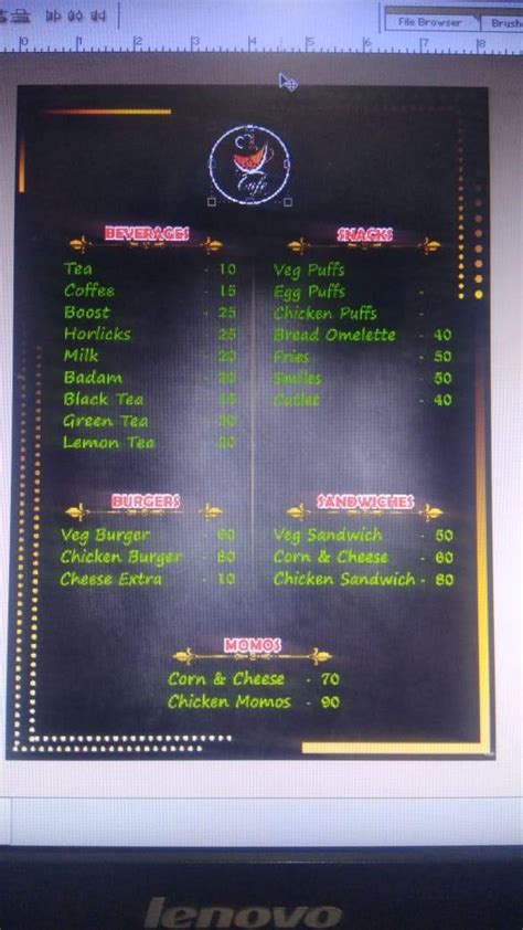 Menu at The Paris Cafe, India