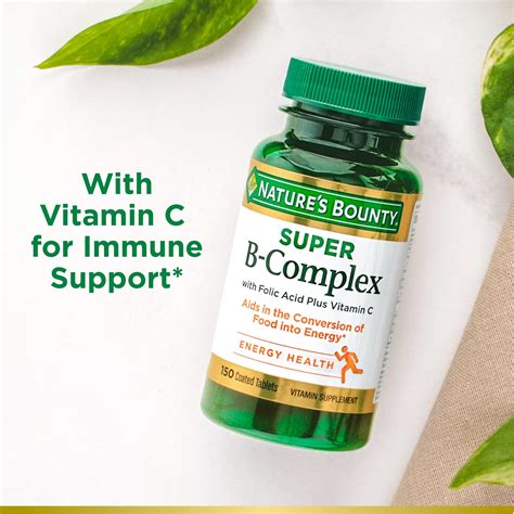 Nature’s Bounty Super B Complex with Vitamin C & Folic Acid, Immune ...
