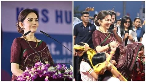 Nita Ambani shines in a simple silk saree as she receives a ...