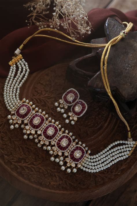 Jahzara Pink Polki Silver Necklace Set – Paisley Pop Shop
