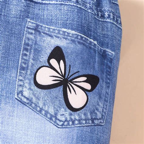 Girls Blue Butterfly Print Distressed Denims – INCLUD