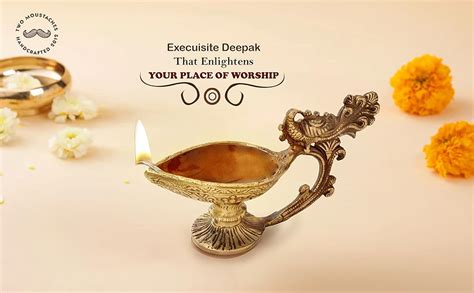 Buy Two Moustaches Brass Handcrafted Pooja Deepak (6.5 Inch X 2.5 Inch ...