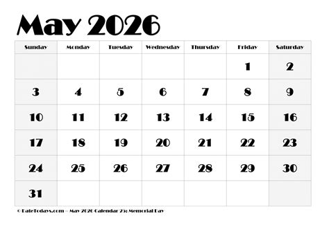 Free May 2026 Calendar with US Holidays Printable PDF