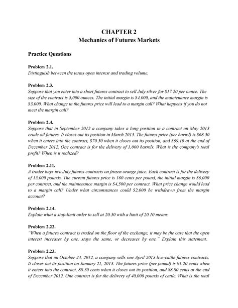 Chapter 2 - Practice Questions - CHAPTER 2 Mechanics of Futures Markets ...