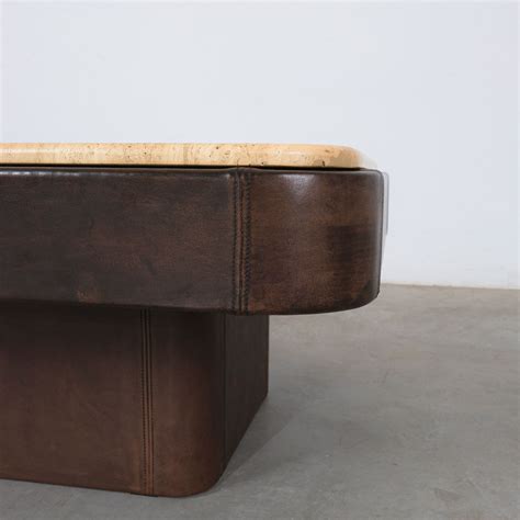 De Sede Coffee Table DS 47, 1970 - Square Leather Travertine Stone ...