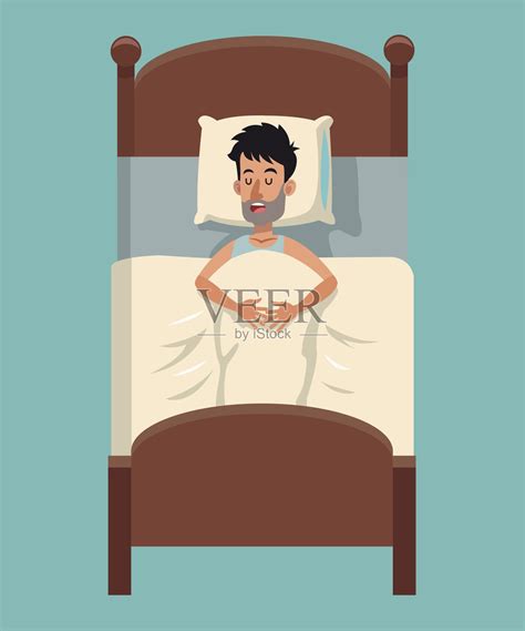 卡通蓬头垢面的男人睡在床上插画图片素材_ID:309869393-Veer图库