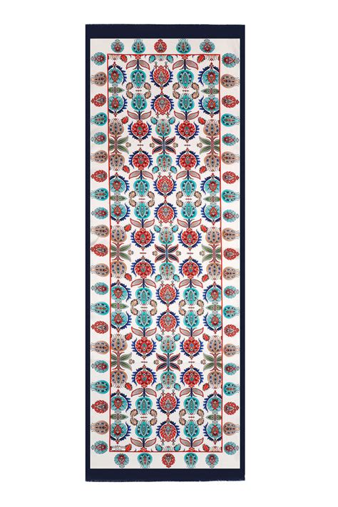 Navy Blue Iznik Pattern Silk Foulard