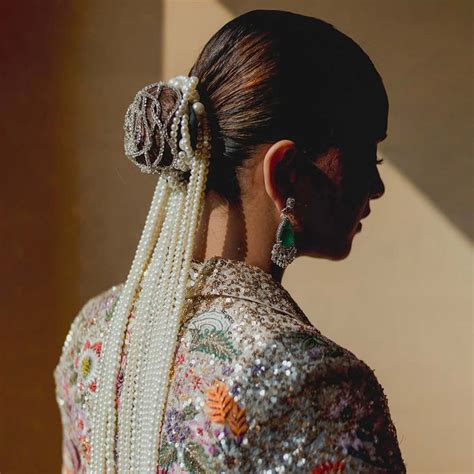 Rose Crystal & Pearl Hair Bun Accessory with Pearl Hangings – Hair ...