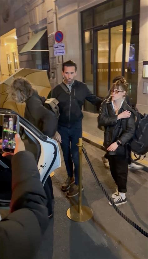 Kristen Stewart in Leather Jacket and Hoodie After Filming in Paris ...