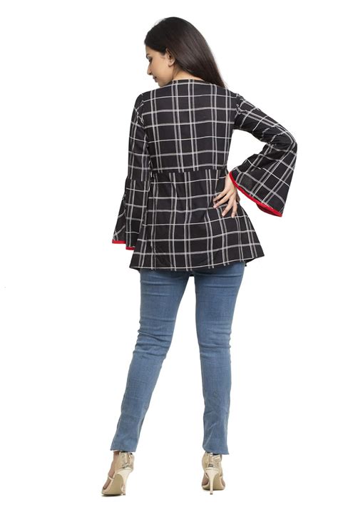 Buy Yash Gallery Women's Rayon Checks Printed Straight Top for Women ...