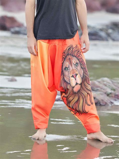 Buy Men's Boho Lion Genie Pants Bohemian Hippy Harem Unisex Pants For ...