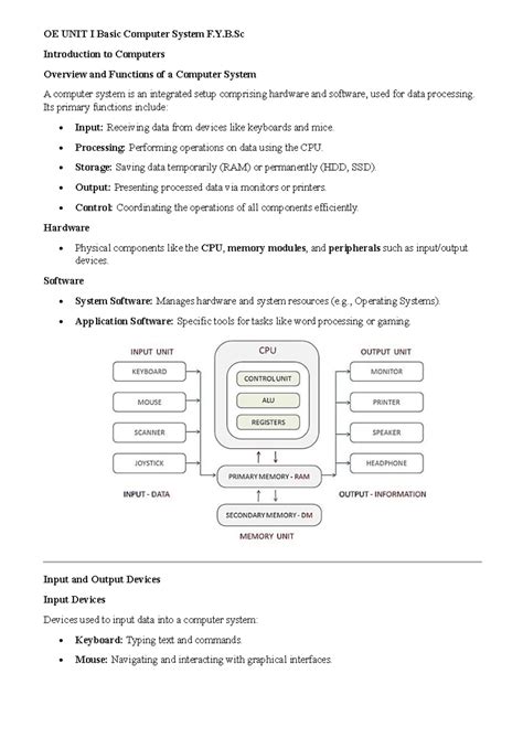 Basic Computer Systems Overview (F.Y.B.Sc.) - Unit I Content - OE UNIT ...