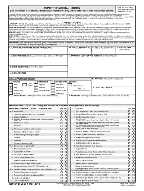 Fillable Online REPORT OF MEDICAL HISTORY DD FORM 2807-1 OCT 2018 Fax ...