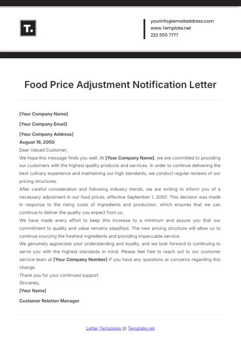 Free Sample Food Allergy Notification Letter Template to Edit Online