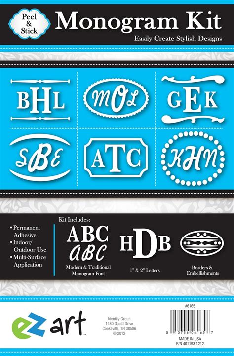 Headline Sign 6165 EZ Art Peel-and-Stick Monogram Kit with Permanent ...