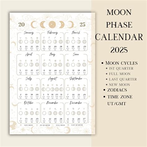 Printable PDF Lunar Calendar, Moon Phase Calendar 2025 - Etsy Canada ...