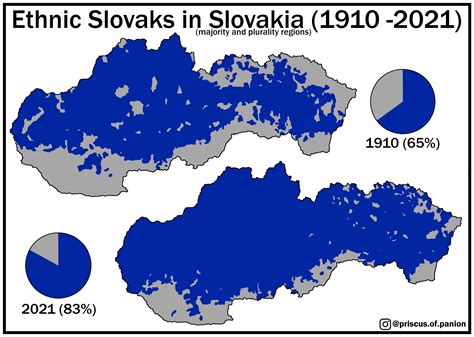 Ethnic Slovaks in Slovakia (1910-2021) [OC] : r/MapPorn