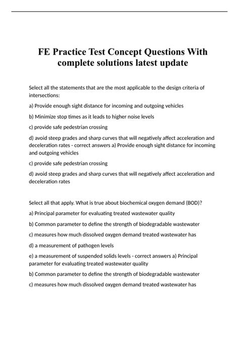 FE Practice Test Concept Questions With complete solutions latest ...